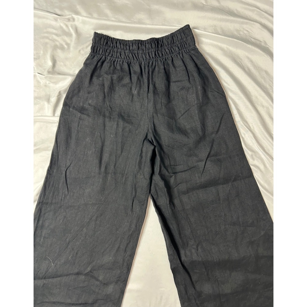 By Anthropologie Black 100% Linen Wide Leg Smocked Elastic Waist Pants XXS - Picture 10 of 16